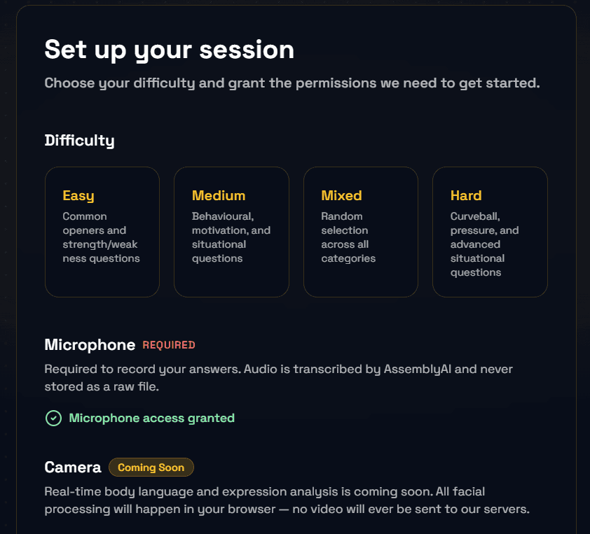 Setup page showing all difficulty levels unlocked for Pro users